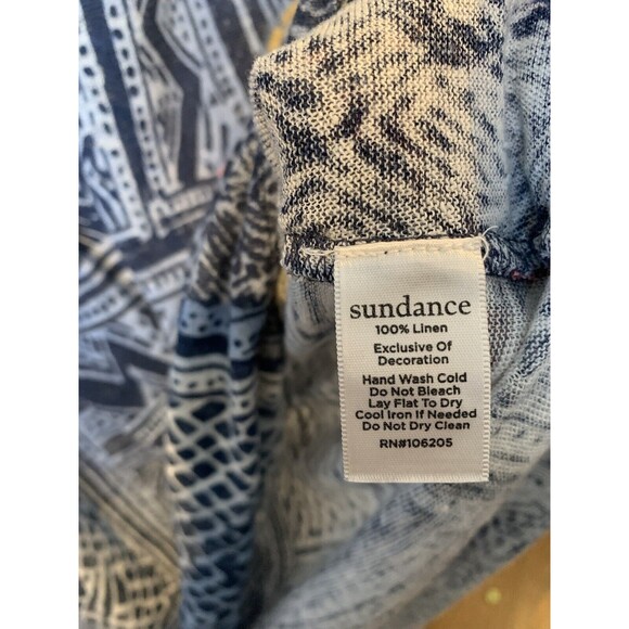 Sundance Boho 100% Linen Top Sz XS Short Sleeve V-neck Shirt Blue  Tapestries - Picture 7 of 10